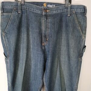 CARHARTT Men's 42‎ x 30 Relaxed Fit Blue Denim Fleece Lined Work Jeans JA016